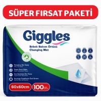 Giggles Bebek Bakım Örtüsü 60x60  Alt Açma Bezi 10 paket (100 adet)